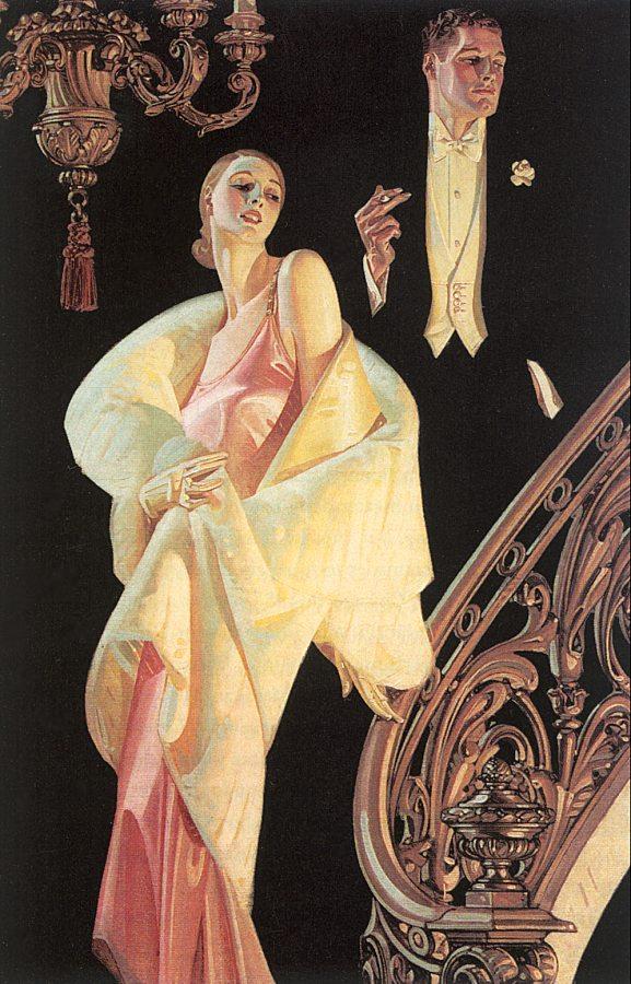 Couple Descending Staircase by J.C. Leyendecker